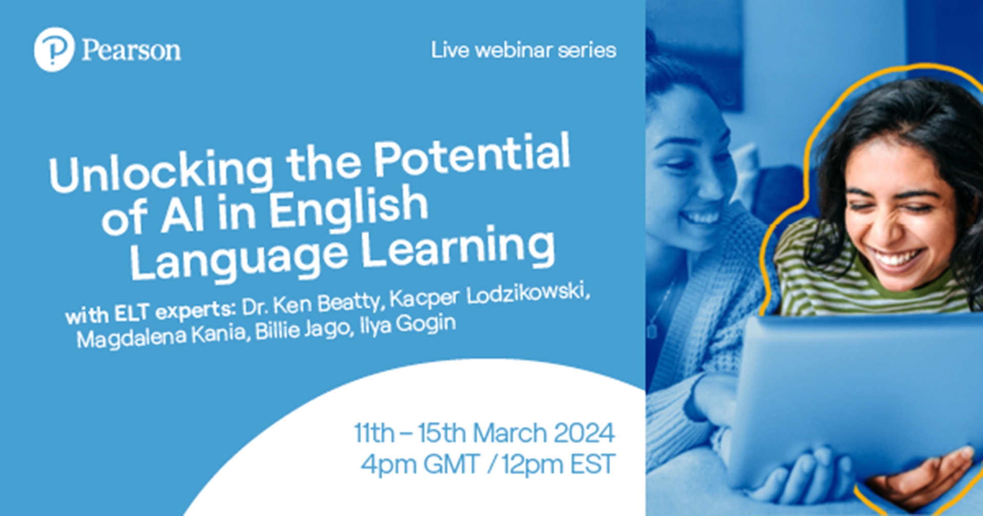 Unlock the potential of AI in English Language Learning with our live webinar series for educators, between 11th and 15th March 2024.